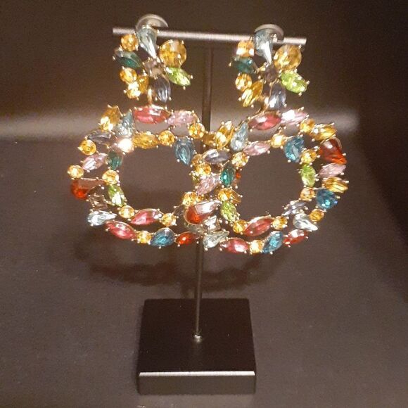 New Colorful Statement Rhinestone Drop Earrings Women's New - Picture 1 of 4